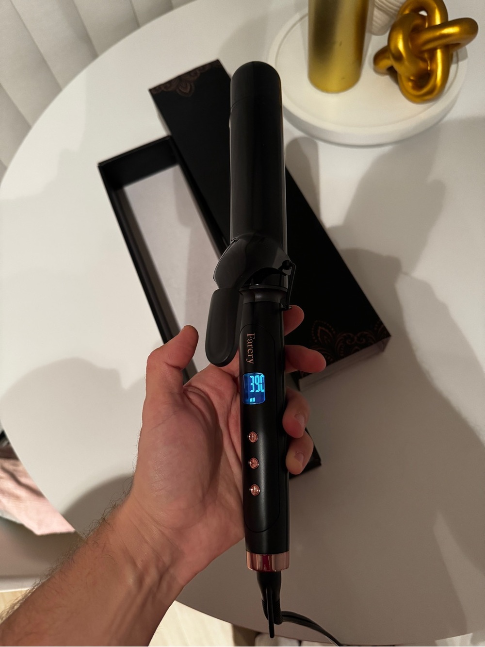 Farery Black Digital Curling Iron with LCD and Rose Gold Accents